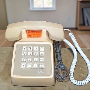 VTG 80s AT&T Desk Phone Beige Push Touch Tone Landline CS2500DMGF Working Retro